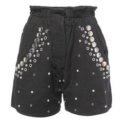 Iabel Marant Black Studded Cotton Paper Bag Shorts S