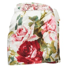 Roberto Cavalli White Floral Print Satin Mini Wrap Skirt M