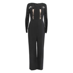 Elie Saab Black Silk & Nylon Lace Trimmed Full Sleeve Jumpsuit S