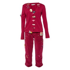 Moschino Jeans Clips Detail Cotton Knit Cardigan & Corduroy Capri Pants M