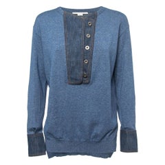 Stella McCartney Blaues gestricktes Denim-Top aus Denim mit Placket-Detail XS