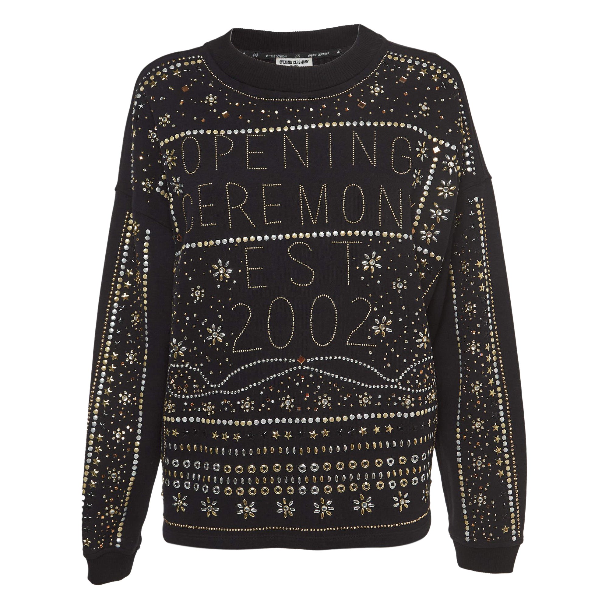 Opening Ceremony  Black Cotton Studded Sweatshirt S For Sale