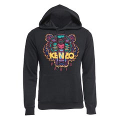 Kenzo Black Logo Embroidered Cotton Knit Hoodie XS