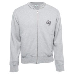 Kenzo Grey Logo Patch Cotton Zip Front Hooded Jacket XS