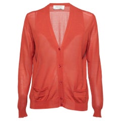 Yves Saint Laurent Rust Orange Cotton & Silk Knit Button Front Cardigan L
