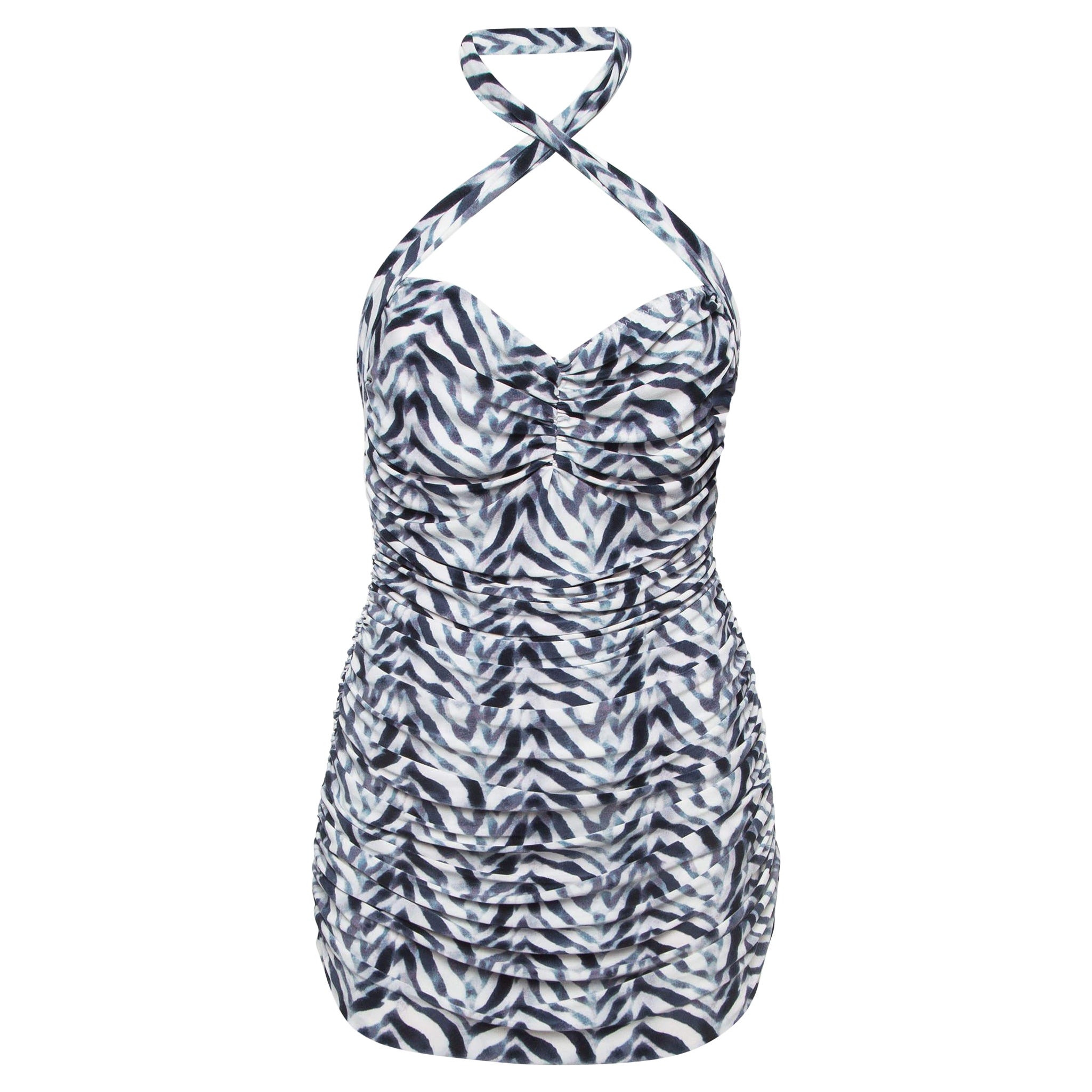 Norma Kamali White Chevron Zebra Print Jersey Bill Mio Swimsuit XL