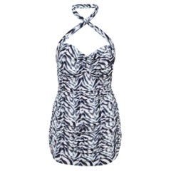 Norma Kamali White Chevron Zebra Print Jersey Bill Mio Swimsuit XL
