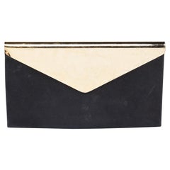 Jimmy Choo Black Shimmer Suede Charlize Metal Envelope Clutch