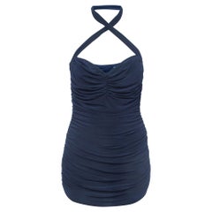 Norma Kamali Navy Blue Gathered Jersey Bill Mio Swimsuit XL