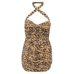 Norma Kamali Gold Leopard Print Jersey Bill Mio Swimsuit XL
