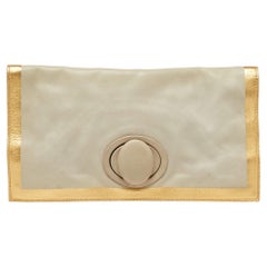 Bottega Veneta Grey/Gold Leather Twist Lock Flap Clutch