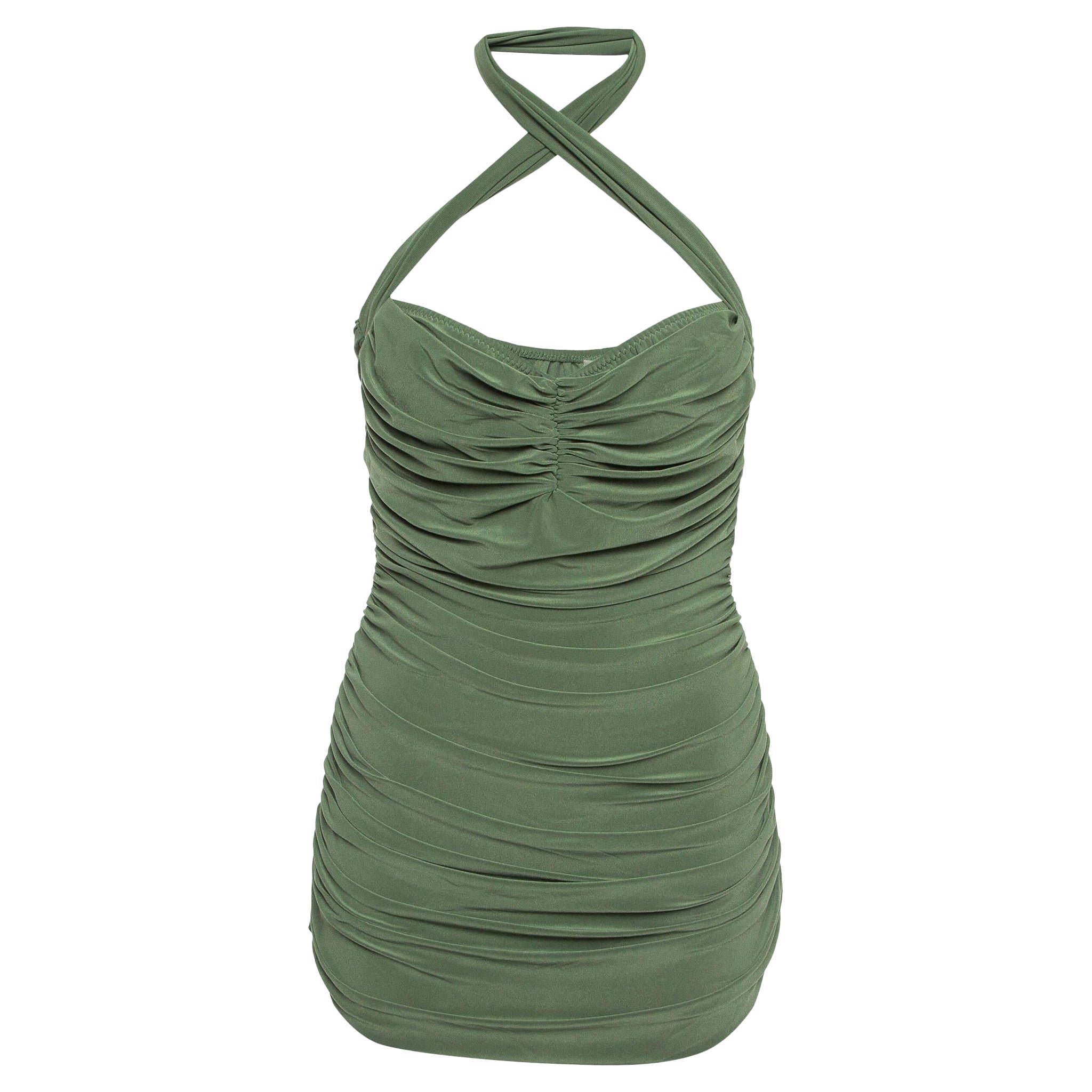 Norma Kamali Green Gathered Jersey Bill Mio Swimsuit XL