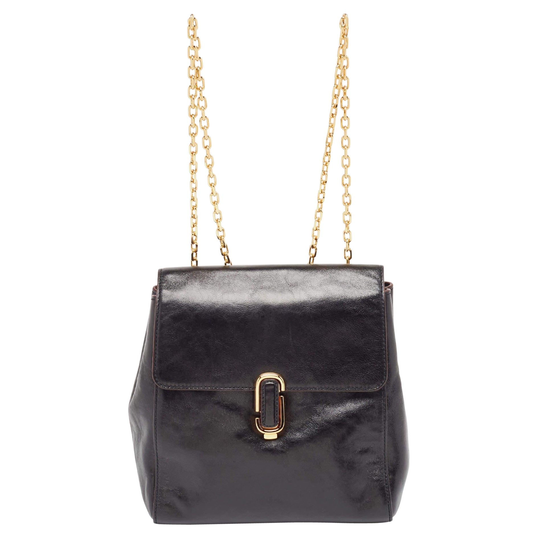 Marc Jacobs Black Glossy Leather Chain Strap Backpack For Sale at 1stDibs
