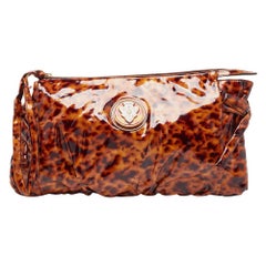 Gucci Brown Leopard Print Patent Leather Large Hysteria Clutch