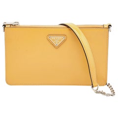 Prada Yellow Saffiano Vernice Leather Chain Shoulder Bag