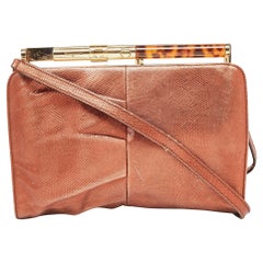 Salvatore Ferragamo Bronze Karung Leather Frame Clutch Bag