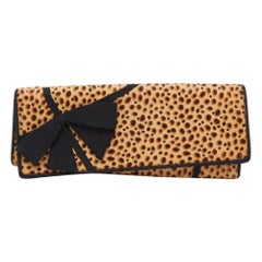 Christian Louboutin Beige/Black Leopard Print Calfhir Bow Flap Clutch