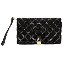 Marc Jacobs Black Suede and Satin Crystals Embellished Flap Clutch