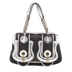 Fendi Black/Silver Canvas and Patent Leather B Shoulder Bag