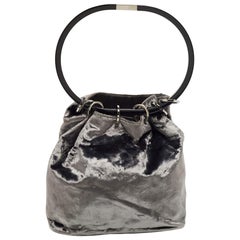 Gucci Grey Velvet Ring Loop Handle Bucket Bag
