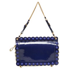 Moschino Purple/White Patent and Leather Studded Flap Shoulder Bag