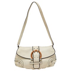 Salvatore Ferragamo Beige/Black Leather Flap Shoulder Bag