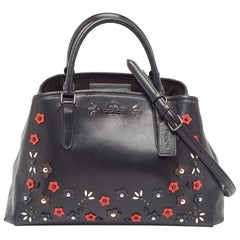 Coach Black Leather Embellished Margot Carryall Satchel