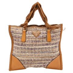 Prada Beige Tweed and Leather Stuoia Tote