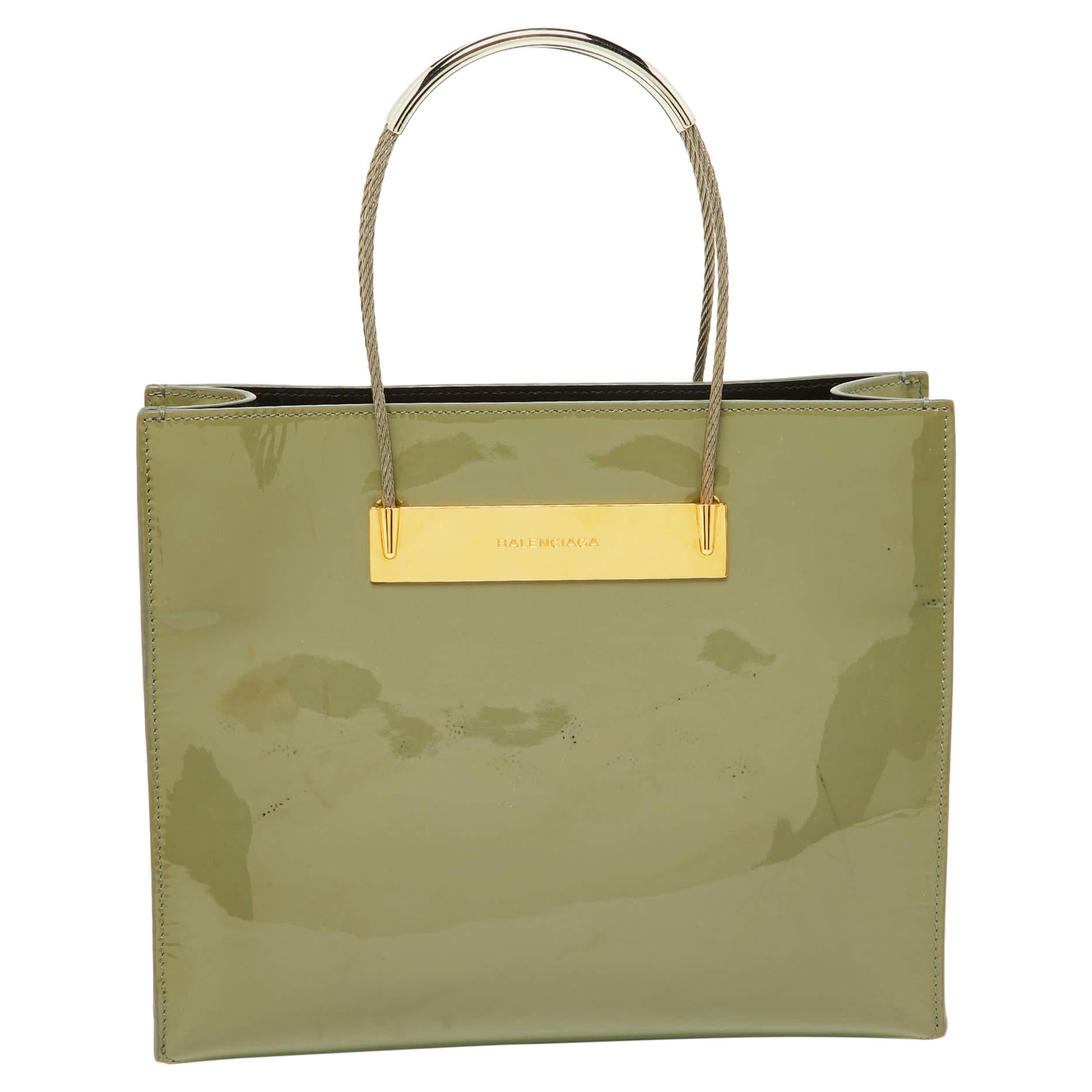 Balenciaga Grey Patent Leather Small Cable Shopper Tote