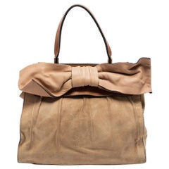 Valentino Beige/Brown Suede and Leather Aphrodite Bow Top Handle Bag