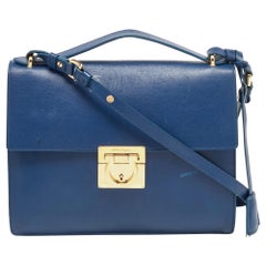Salvatore Ferragamo Navy Blue Leather Gancio Lock Shoulder Bag