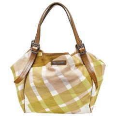 Burberry Green/Brown Check Canvas and Leather Canterbury Tote