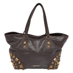 Burberry Brown Studded Leather Shopper Tote