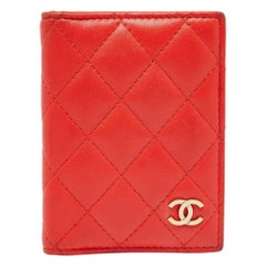 Chanel Orange Quilted Leather CC Logo Card Case