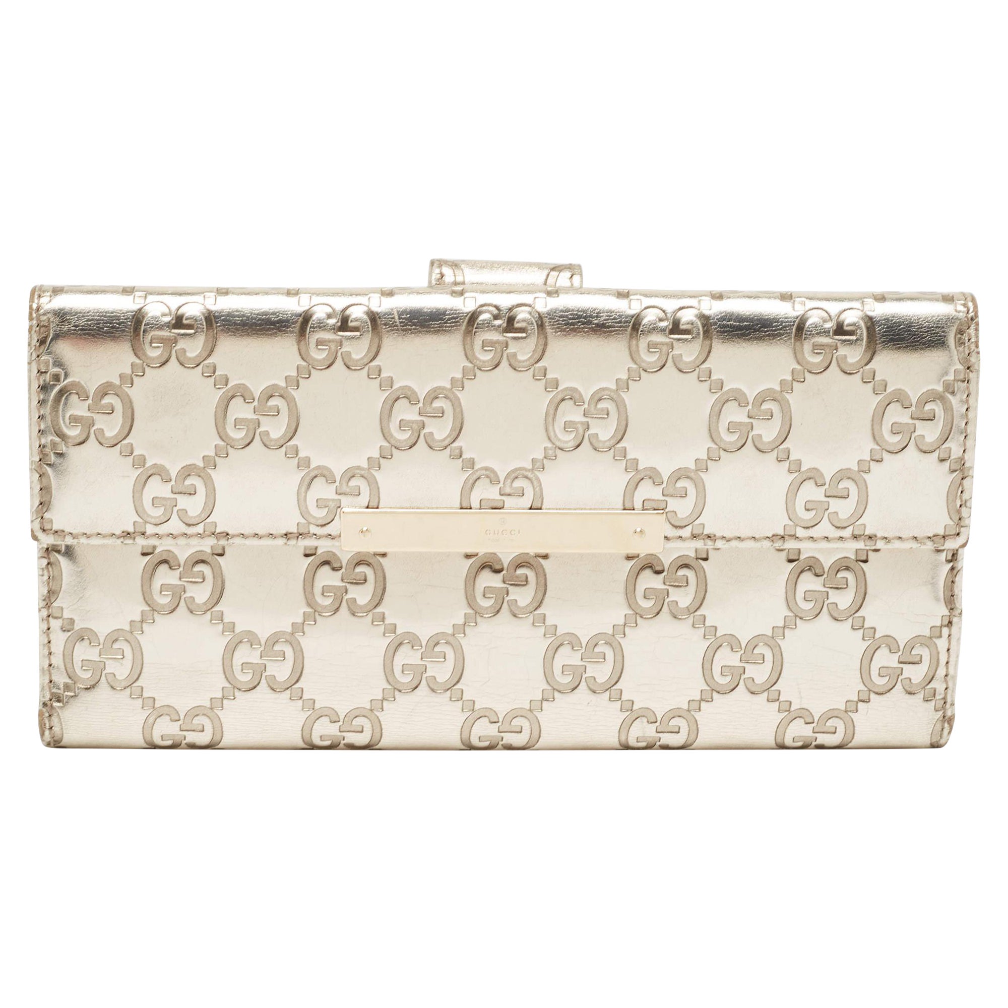 Gucci Metallic Gold Guccissima Leather Flap Continental Wallet