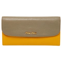 Miu Miu Grey/Yellow Madras Leather Flap Continental Wallet