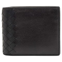Bottega Veneta Portafoglio Intrecciato Nero in Karung e Pelle