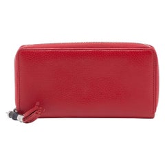 Gucci Red Leather Bamboo Tassel Zip Around Wallet