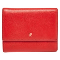 Carolina Herrera Red Leather Logo Trifold Wallet
