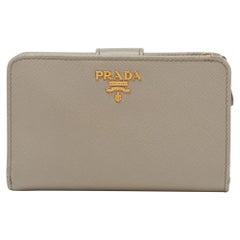 Prada Grey Saffiano Leather Flap French Wallet