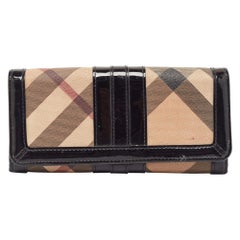 Burberry Black Novacheck Canvas and Patent Leather Penrose Continental Wallet