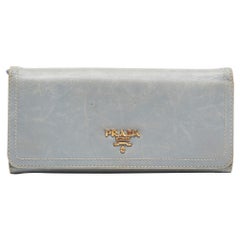 Prada Light Blue Leather Logo Flap Continental Wallet
