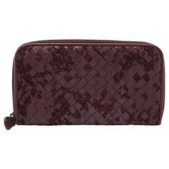 Bottega Veneta Burgundy Intrecciato Leather and Velvet Zip Around Wallet