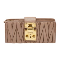 Miu Miu Beige Matelassé  Leather Key Lock Continental Wallet