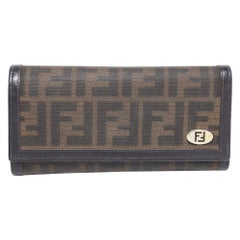 Fendi Dark Brown/Tobacco Zucca Canvas and Leather Trifold Continental Wallet