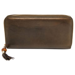 Gucci Metallic Leather Bamboo Tassel Zip Around Wallet