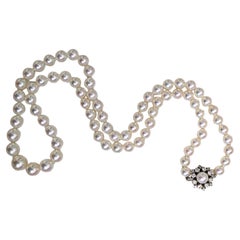 Estate Akoya Pearls Necklace with Diamonds in 18K White Gold
