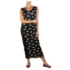 Retro 1990S PLEATS PLEASE ISSEY MIYAKE Black Floral Polyester Long Dress