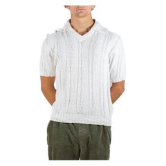 1960S Off White Cotton Blend Knit Herrenhemd