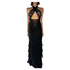Morphew Atelier Black Silk Used Lace Ruffle  Gown
